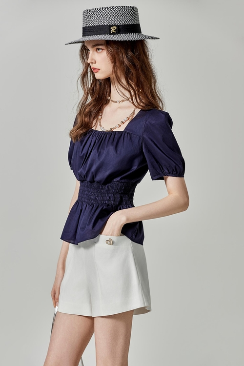 綴愛心釦棉麻短褲裙,白色褲子