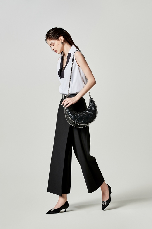 綴活片闊腿長褲,黑色褲子