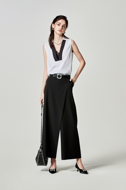 綴活片闊腿長褲,黑色褲子