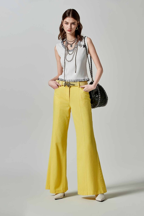 香蕉黃牛仔喇叭褲,牛仔長褲