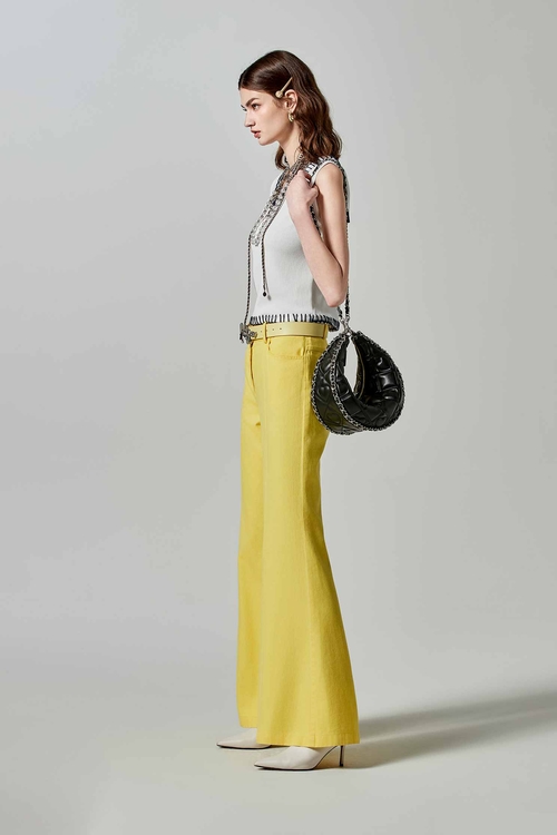 香蕉黃牛仔喇叭褲,牛仔長褲