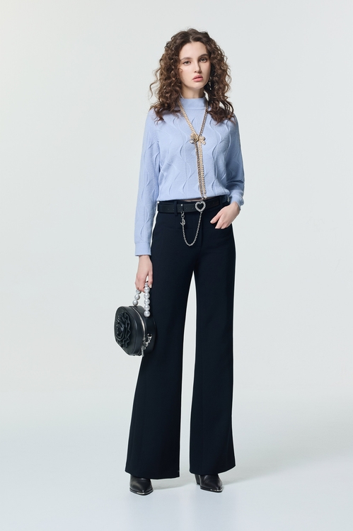 簡約海軍藍小喇叭褲,褲子,褲子