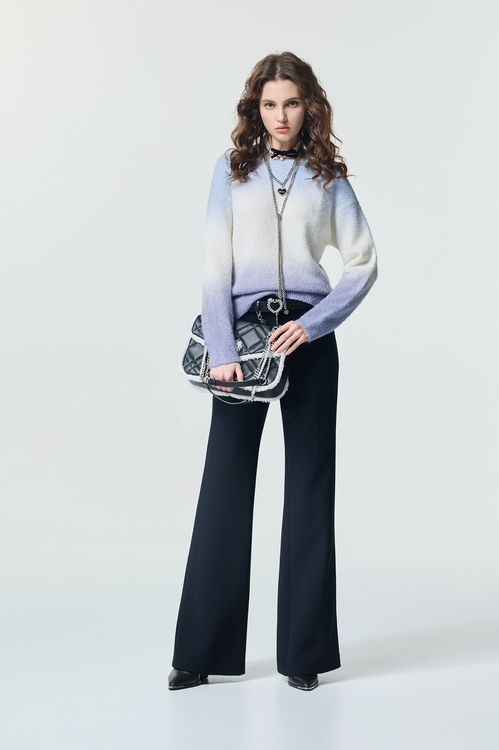 簡約海軍藍小喇叭褲,褲子,褲子