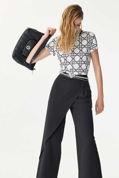 造型飾片直筒寬褲,黑色褲子