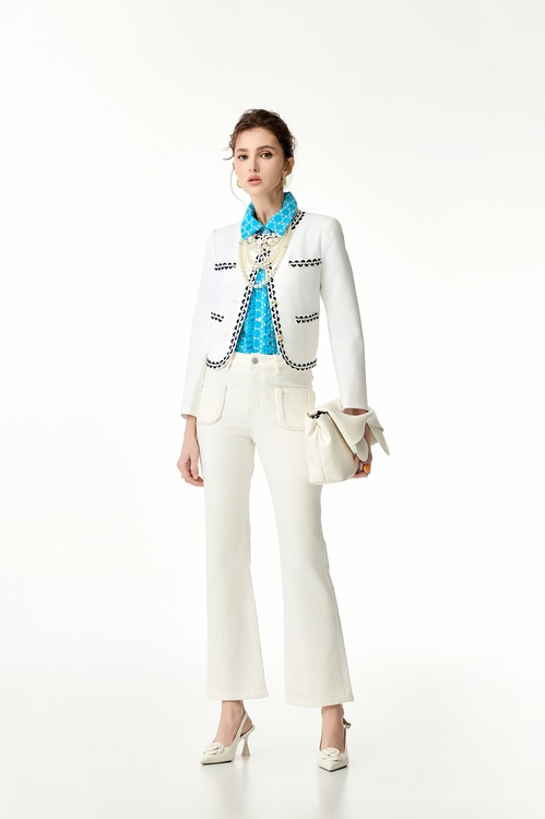 麻花裝飾牛仔長褲,牛仔長褲