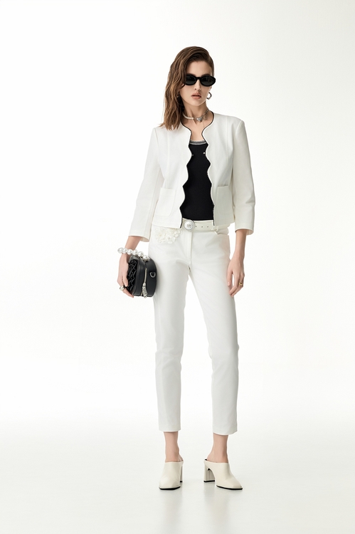 立體小白花8分窄管褲,窄管褲,褲子