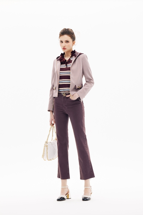 櫻桃巧克力色牛仔喇叭褲,褲子,褲子