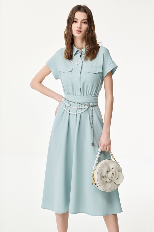 海沫綠棉麻休閒洋裝,休閒洋裝