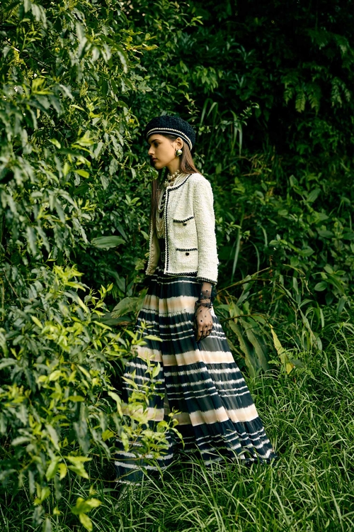 雙色綁染感印花雪紡長洋裝,雪紡洋裝