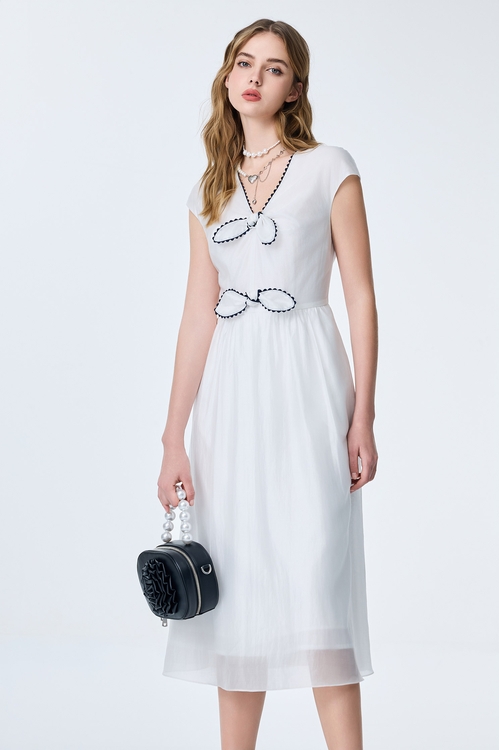 海洋洞穴色飾邊洋裝,V領洋裝