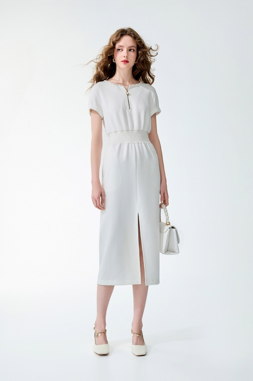 光學白渡假風收腰洋裝,春夏穿搭