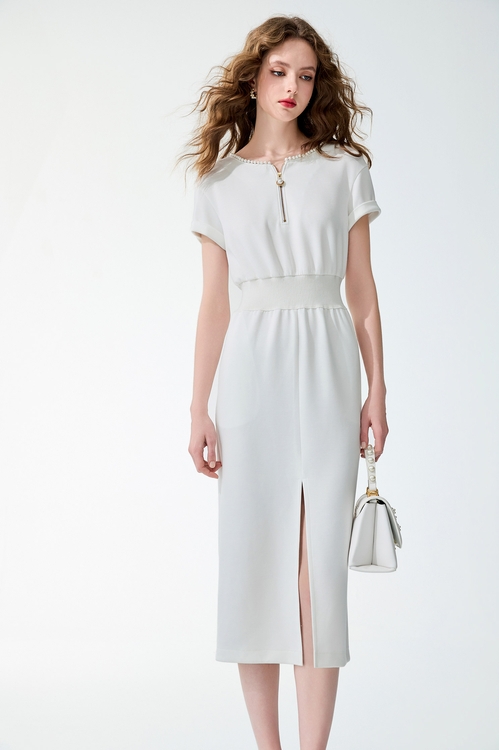 光學白渡假風收腰洋裝,春夏穿搭