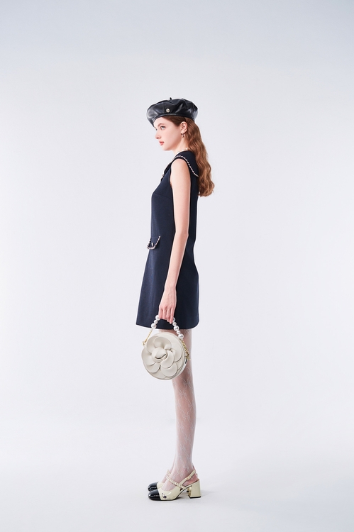 小香風午夜藍小洋裝,無袖洋裝