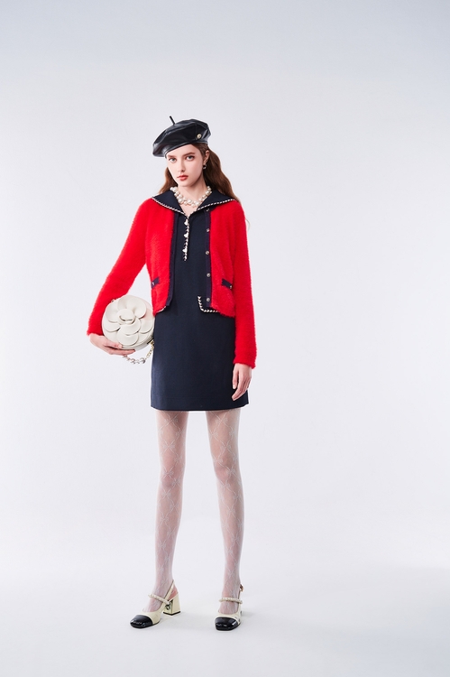 小香風午夜藍小洋裝,無袖洋裝