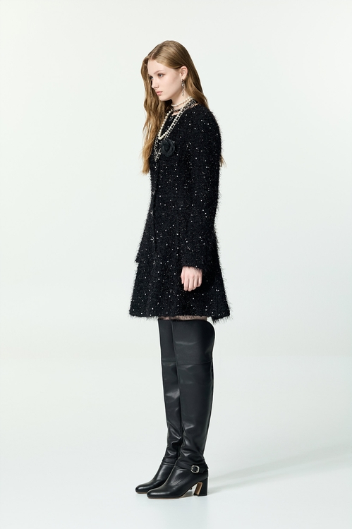 花呢崁亮片羽毛紗小香短洋裝,洋裝特輯