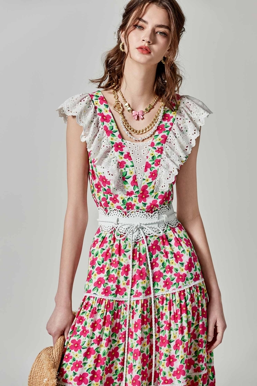 多巴鞍花卉印花長洋,印花洋裝