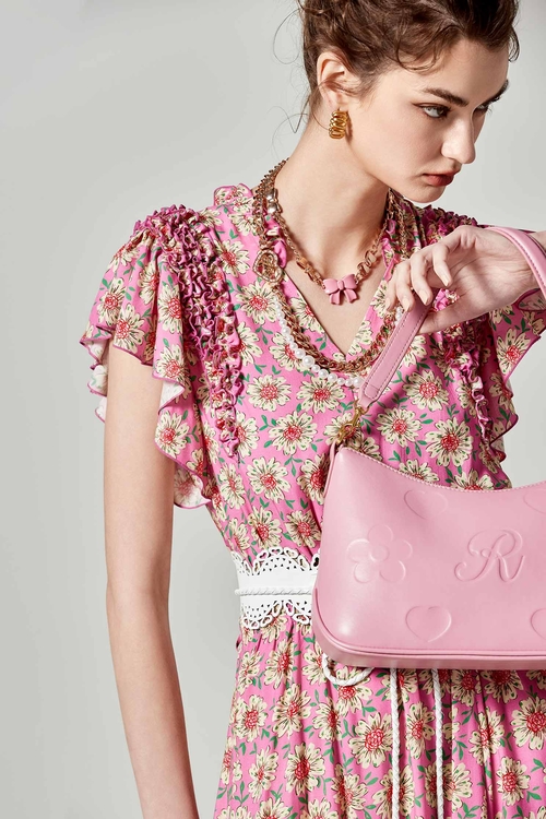 織錦渡假風印花洋裝,長洋裝