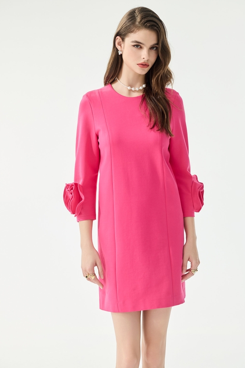 玫瑰繞花袖直筒短洋裝,洋裝特輯