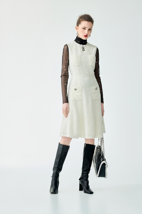 奶白色帶子紗小香風洋裝,洋裝特輯