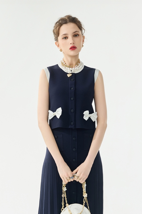 經典海軍藍針織配色背心,一般背心馬甲