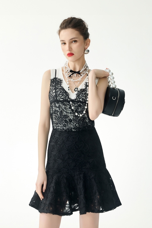 黑白V領兩件式蕾絲背心,一般背心馬甲