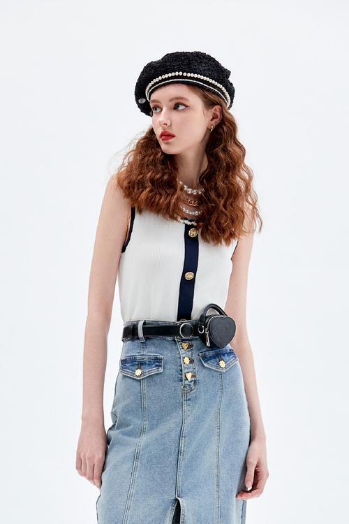 小香風織帶領背心,毛呢花呢