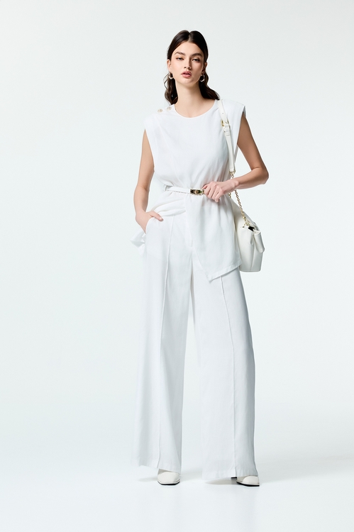 左右相交長版棉麻背心,無袖上衣