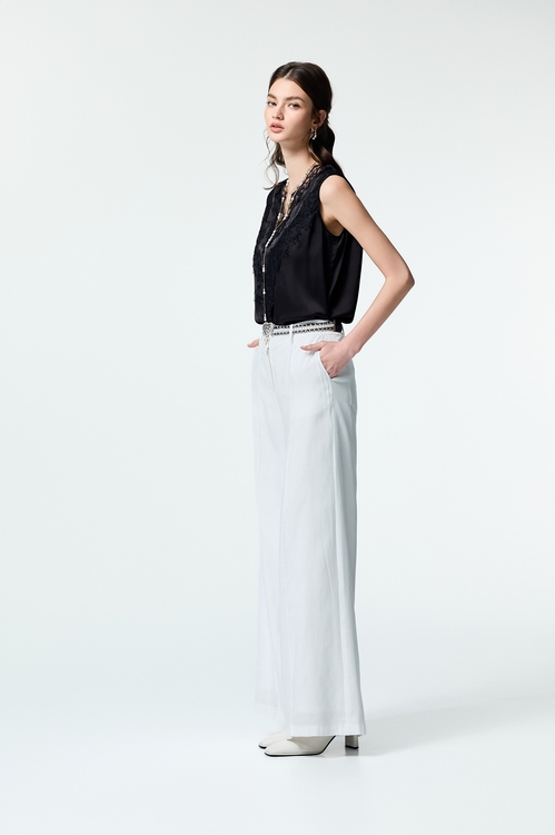 睫毛蕾絲V領沙典背心單品,無袖上衣