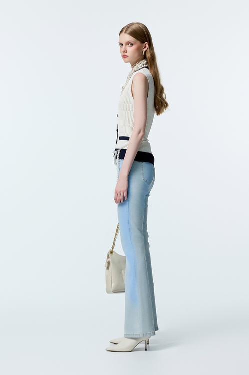 水手藍小香風鑲邊針織背心,無袖背心