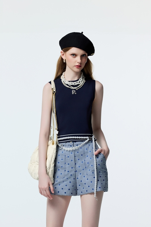 極簡水手藍針織背心,無袖背心