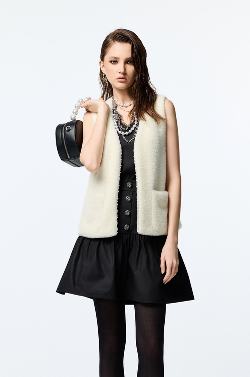 針織仿兔絨感珍珠背心,針織背心