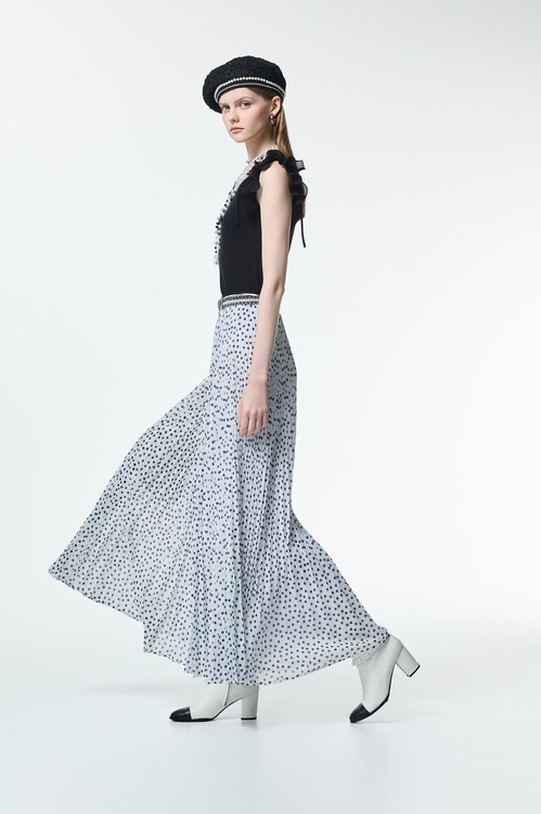 壓摺波浪荷葉背心針織,雪紡