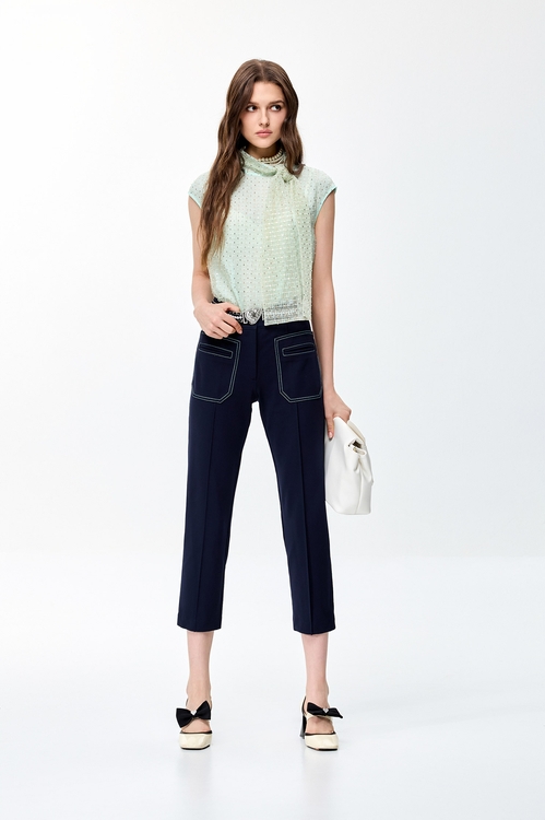 閃亮冰綠色綁結上衣,透膚上衣