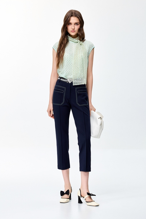 閃亮冰綠色綁結上衣,透膚上衣