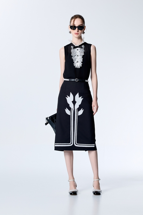 黑白拼接睫毛蕾絲雪紡背心,蕾絲背心