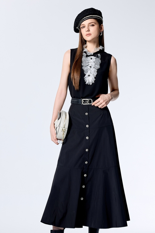 黑白拼接睫毛蕾絲雪紡背心,蕾絲背心