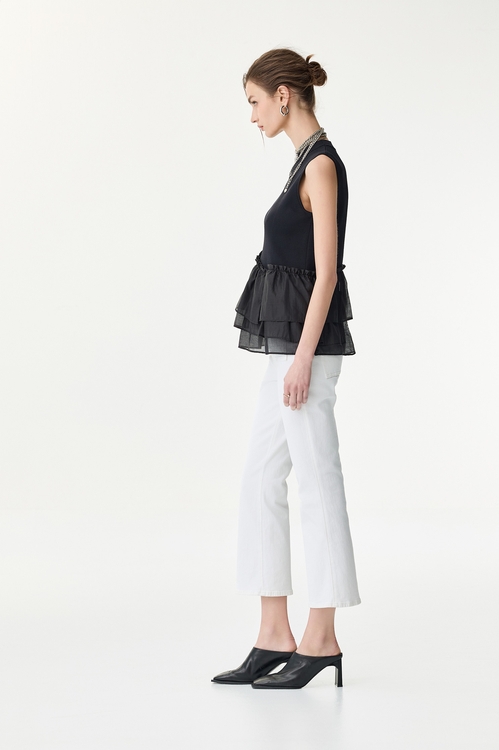 蛋糕荷葉異材拼接針織背心,針織背心