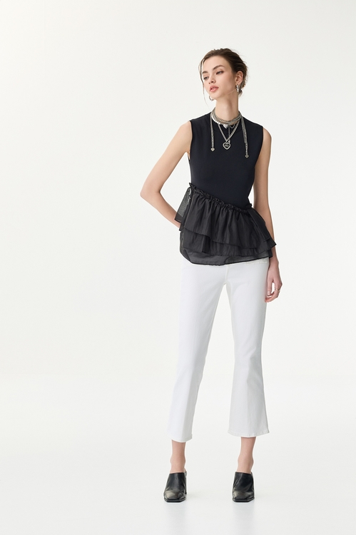 蛋糕荷葉異材拼接針織背心,針織背心