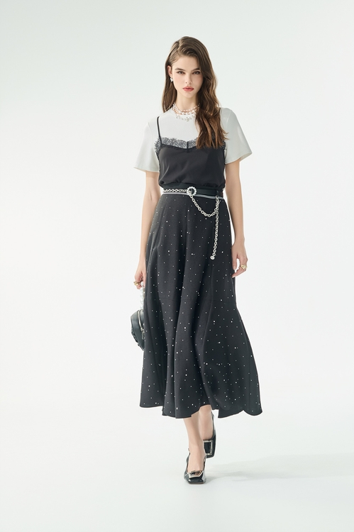 彈性紗典背心假兩件單品上衣,黑色背心,黑色上衣