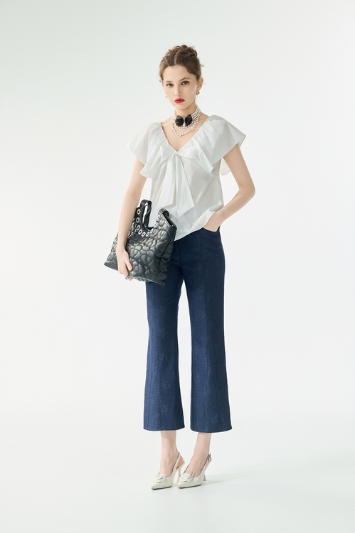 光學白抽皺領片上衣,一般背心馬甲