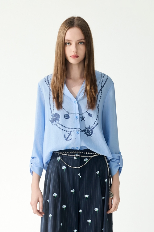 海洋印花純棉上衣,上衣