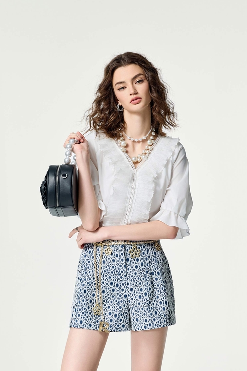 蕾絲配荷葉造型上衣,蕾絲上衣