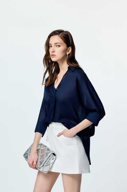 午夜藍棉七分袖上衣,七分袖上衣