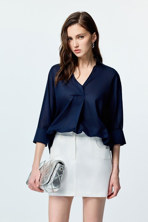 午夜藍棉七分袖上衣,七分袖上衣