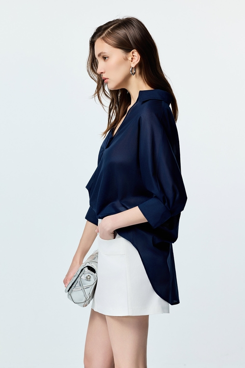 午夜藍棉七分袖上衣,七分袖上衣