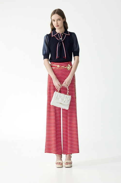 鑲紅白色邊POLO領針織上衣,白色上衣,白色背心