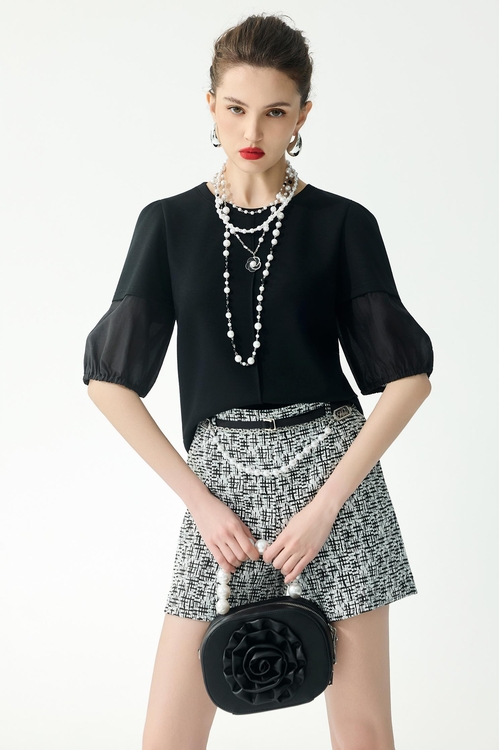 極致黑異材拼接微鬆T恤,黑色背心,黑色上衣