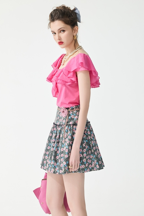 壓紋雪紡荷葉Ｔ恤上衣,春夏穿搭