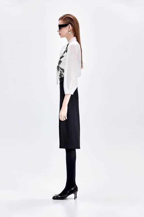 黑蕾絲壓花綁帶上衣,蕾絲上衣