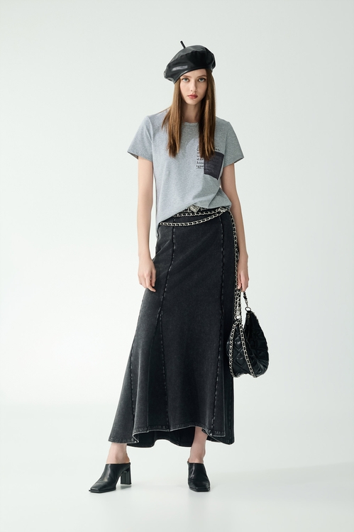 終極灰雙口袋繡花Ｔ,T-Shirt